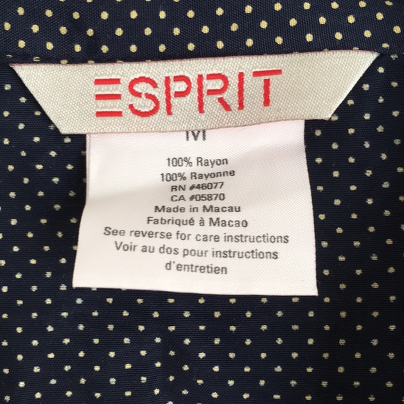 Esprit 100% Rayon Blue Polka Dot Long Sleeve Blouse - Picture 4 of 4